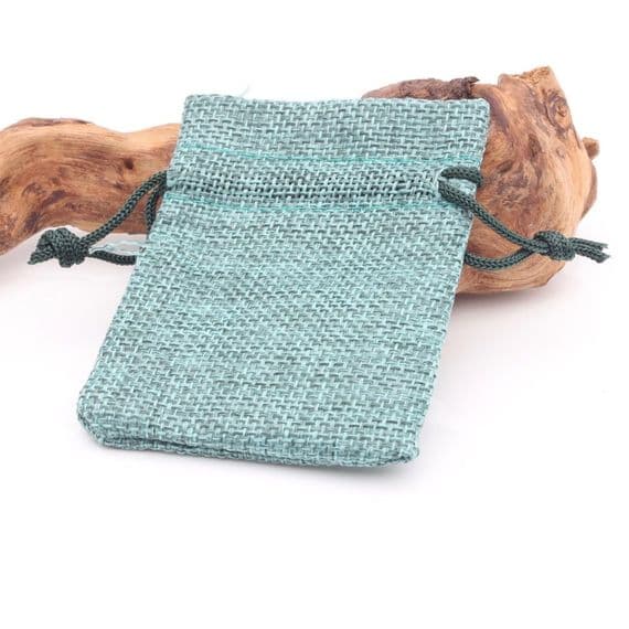 Turquoise Hessian Drawstring Bag