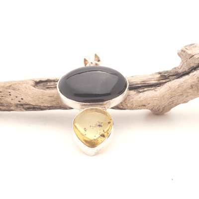 Whitby Jet & Amber Pendant 1