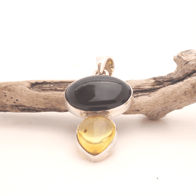 Whitby Jet & Amber Pendant 2