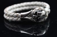 White Leather, Tribal Steel, Skull Bracelet (21cm)
