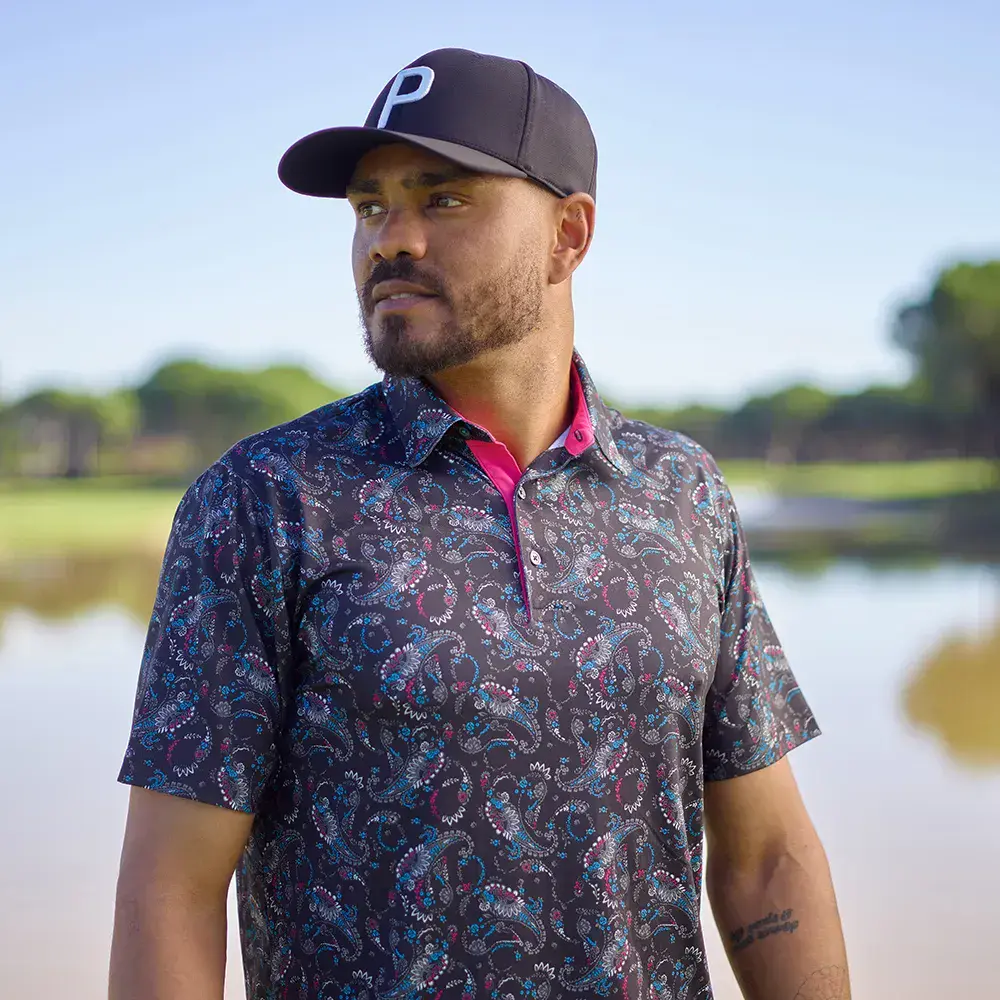 PUMA CLOUDSPUN PAISLEY POLO BLACK