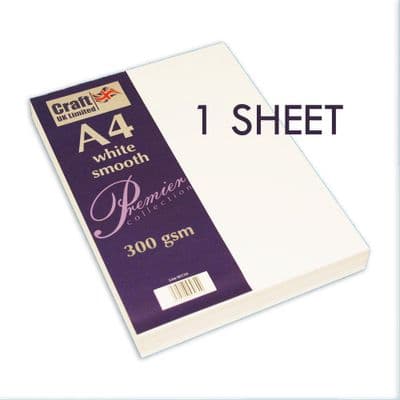 1 A4 Sheet  White Smooth Card 300gsm Craft UK Ltd