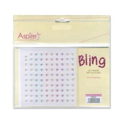 100 SELF ADHESIVE ASSORTED ROUND JEWELS 4mm Pastel colours Aspire 20054