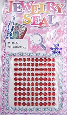 100 SELF ADHESIVE RED ROUND JEWELS 4mm