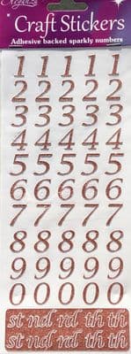 14mm Stylized Numbers Rose Gold Glitter Eleganza Craft Stickers E87