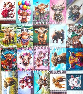 20 A6 Paper Toppers from the Hunkydory Little Book of Highland Cows