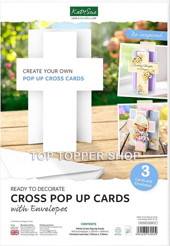 3 White Cross Pop Up Cards & Envelopes - Katy Sue Designs