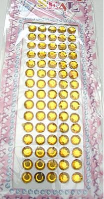 75 SELF ADHESIVE GOLD ROUND JEWELS 6mm
