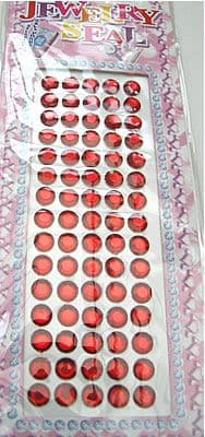 75 SELF ADHESIVE RED ROUND JEWELS 6mm