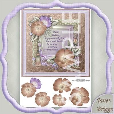 8x8 CHOCOLATE & MINT FLORALS Topper & Decoupage printed sheet 520mb