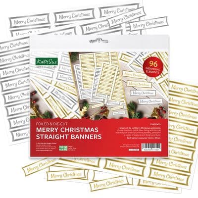 96 Foiled Christmas Banners Gold & Silver by Katy Sue Designs - 4 sheets