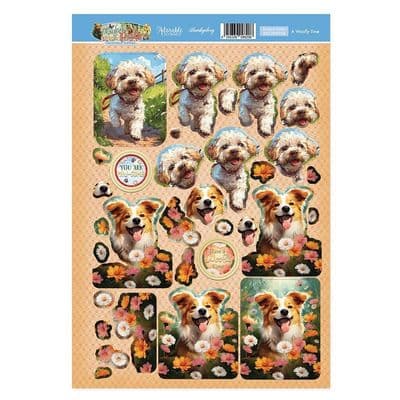 A Woofly Time - Hunkydory Playful Pals Die Cut Decoupage Topper Sheet