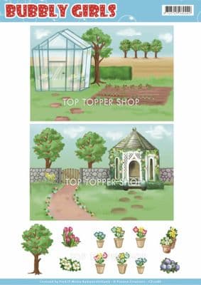 A4 Background Sheet Bubbly Girls Gardening - Yvonne Creations