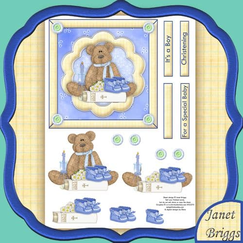 CHRISTENING BEAR BABY BOY Topper & Decoupage printed sheet
