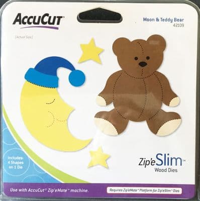 ACCUCUT ZIP'E SLIM WOOD DIE - MOON & TEDDY BEAR