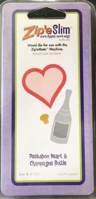 ACCUCUT ZIP'E SLIM WOOD DIE - PEEKABOO HEART & CHAMPAGNE BOTTLE
