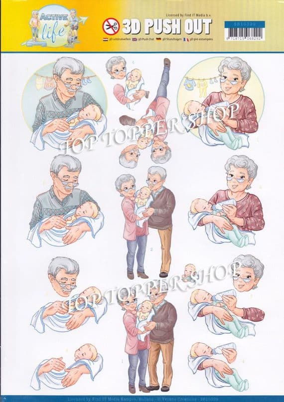 Active Life Grandparents Die Cut Decoupage Sheet Yvonne Creations Push Out SB10399