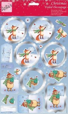 Animals in the Snow - Anita's Foiled Die Cut Christmas Decoupage Sheet 169933