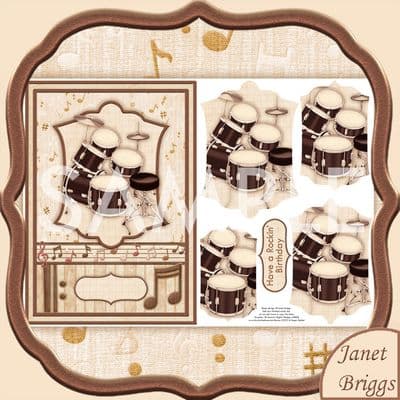Drums In Sepia Card Front & Pyramage Printed Sheet 517jd