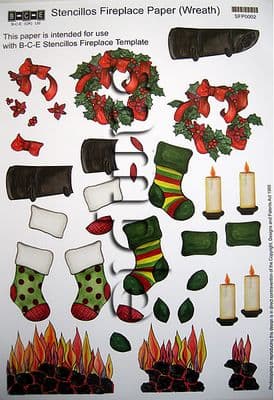 B-C-E STENCILLOS FIREPLACE DECOUPAGE SHEET WREATH
