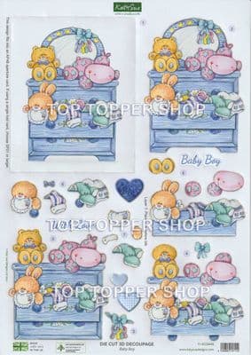 Baby Boy Drawers A4 Die Cut Decoupage Sheet - Katy Sue Designs