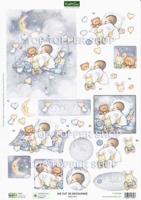 Baby Boy with Moon A4 Die Cut Decoupage Sheet - Katy Sue Designs