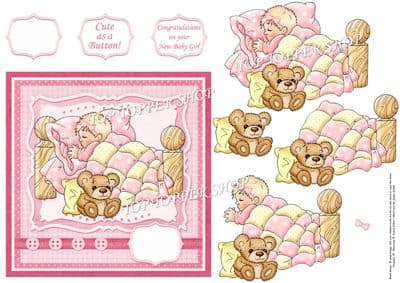 BABY GIRL CUTE AS A BUTTON printed sheet km454