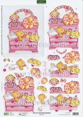 Baby Girl Drawers A4 Die Cut Decoupage Sheet - Katy Sue Designs