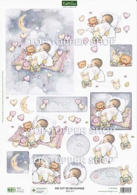 Baby Girl with Moon A4 Die Cut Decoupage Sheet - Katy Sue Designs