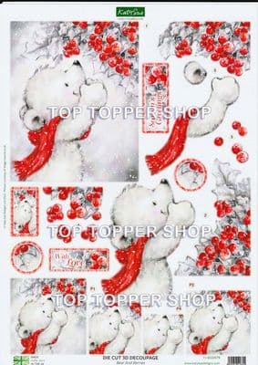 Bear & Berries  A4 Die Cut Christmas Decoupage Sheet - Katy Sue Designs