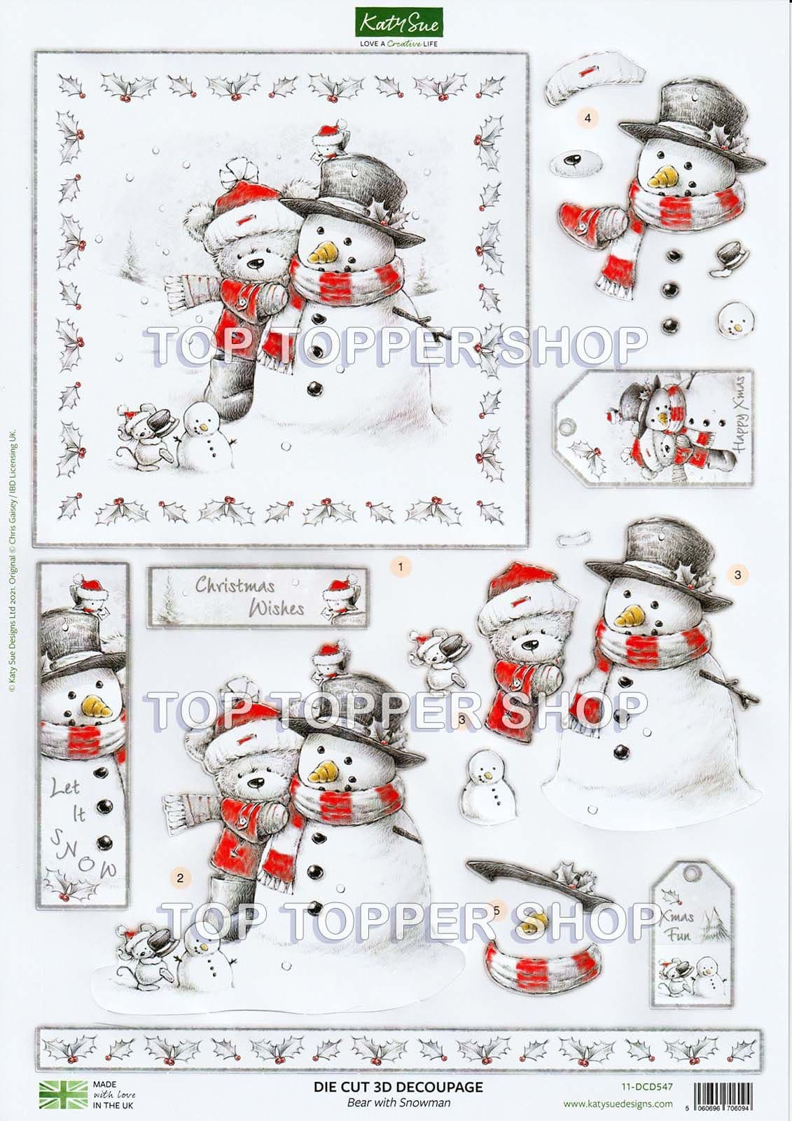 Bear With Snowman A4 Die Cut Christmas Decoupage Sheet - Katy Sue Designs bear-with-snowman-a4-die-cut-christmas-decoupage-sheet-katy-sue-designs
