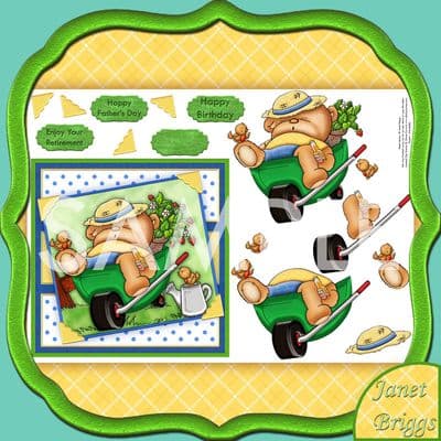 Beer Bear In Wheelbarrow Decoupage Printed Sheet 470dd