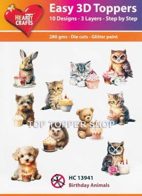 Birthday Animals 10 Easy 3d Die Cut Decoupage Toppers Hearty Crafts HC13941