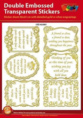 Birthday Verses Transparent Gold Double Embossed Peel Off Stickers Doodey GS652801
