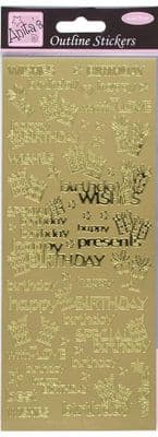 Birthday Wishes Gold Mirror Peel Off Stickers - Docraft Anita's Outline Stickers
