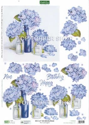 Blue Hydrangeas A4 Die Cut Decoupage Sheet - Katy Sue Designs
