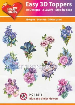 Blue & Violet Flowers 10 Easy 3d Die Cut Decoupage Toppers Hearty Crafts HC13516
