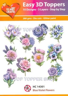 Blue Violet Flowers 10 Easy 3d Die Cut Decoupage Toppers Hearty Crafts HC14301