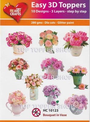 Bouquet in Vase 10 Easy 3d Die Cut Decoupage Toppers Hearty Crafts HC10123