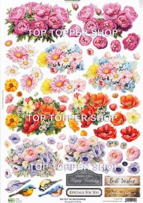 Bouquets & Birds A4 Die Cut Decoupage Sheet - Katy Sue Designs
