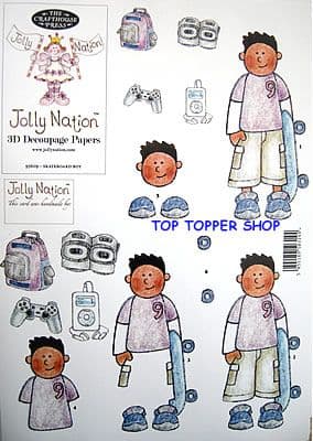 BOYS - SKATEBOARD BOY asian skin PAPER NATION A4 SBS DECOUPAGE SHEET