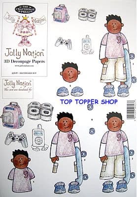 BOYS - SKATEBOARD BOY dark skin PAPER NATION A4 SBS DECOUPAGE SHEET