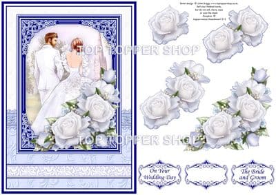 Bride & Groom in Navy Wedding Card Topper & Decoupage printed sheet