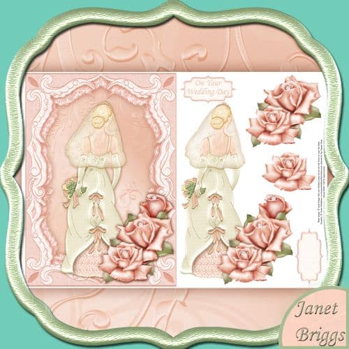 BRIDE & ROSES IN SALMON Topper & Decoupage printed sheet 412km