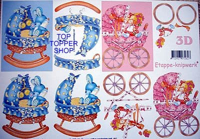 BUNNY IN CRADLE NEW BABY DECOUPAGE LE SUH 263