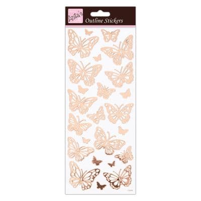 Butterflies Rose Gold Mirror Peel Off Stickers - Docraft Anita's Outline Stickers