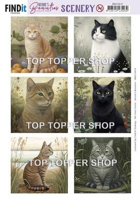 Cat Squares  A4 Die Cut Card Toppers Berrie's Beauties Scenery Push Out BBSC10012