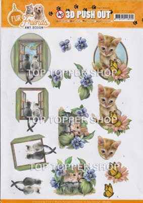Cats at the Window Die Cut Decoupage Sheet Fur Friends Amy Design Push Out SB10677