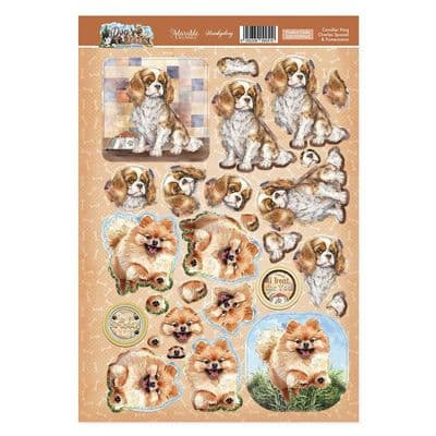 Cavalier King Charles & Pomeranian - Hunkydory Dog Tales Die Cut Decoupage Topper Sheet