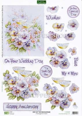 Champagne and Violets A4 Die Cut Decoupage Sheet - Katy Sue Designs